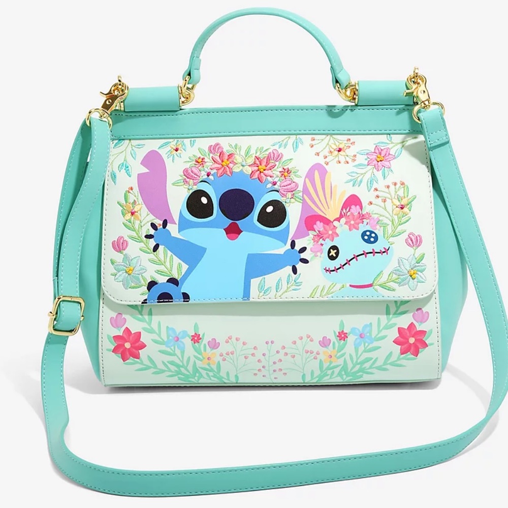 Loungefly Mint Green Stitch & Scrump Floral Satchel